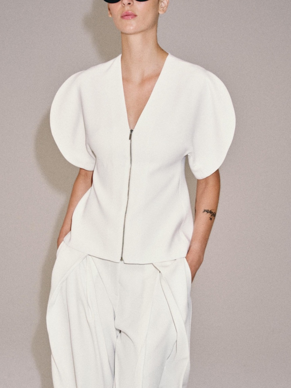 Zara Ecru Zip-Front Top ONLY